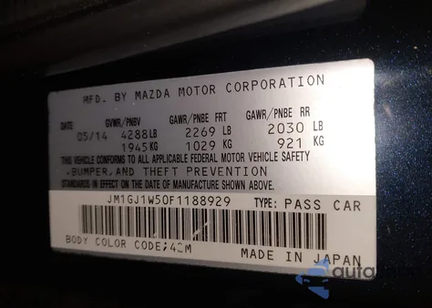 2015 Mazda Mazda6 I Grand Touring from USA, damaged, VIN JM1GJ1W50F1188929